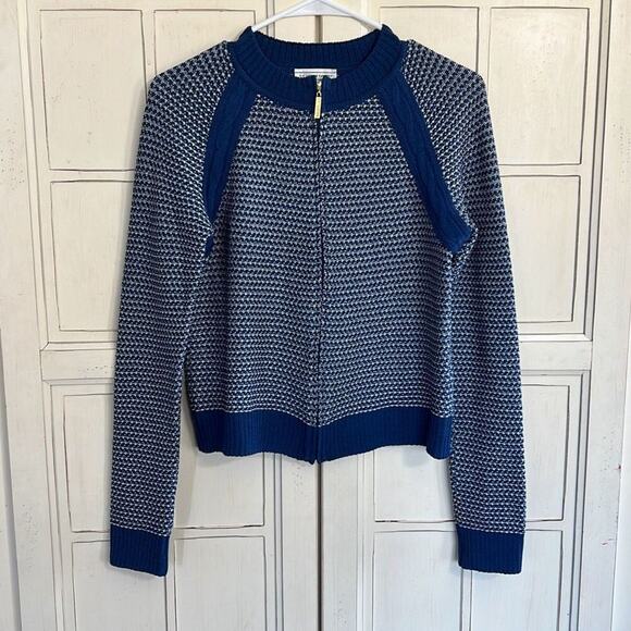 St. John Sport size P petite XS indigo wool blend full zip cardigan sweater - Picture 1 of 4
